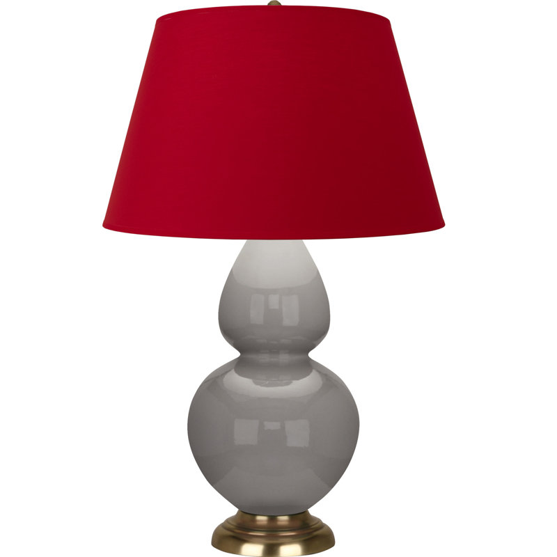 Lampe de table double gourde en céramique, Blanc cassé, Taupe fumé glacé / laiton, Laiton