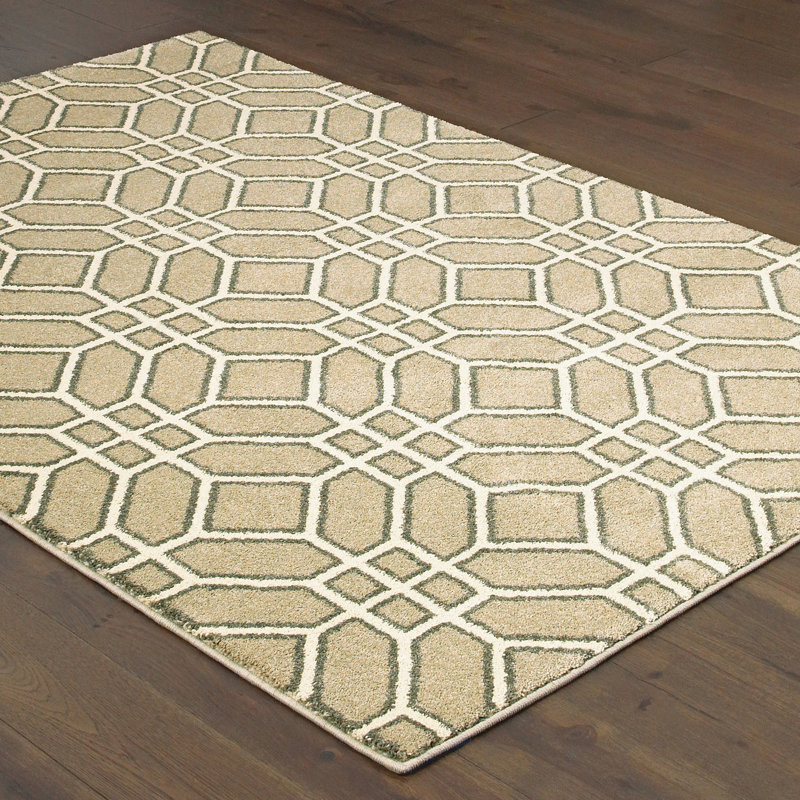 Adal Geometric Sand/Ivory Area Rug, Rectangle 9'10" x 12'10"