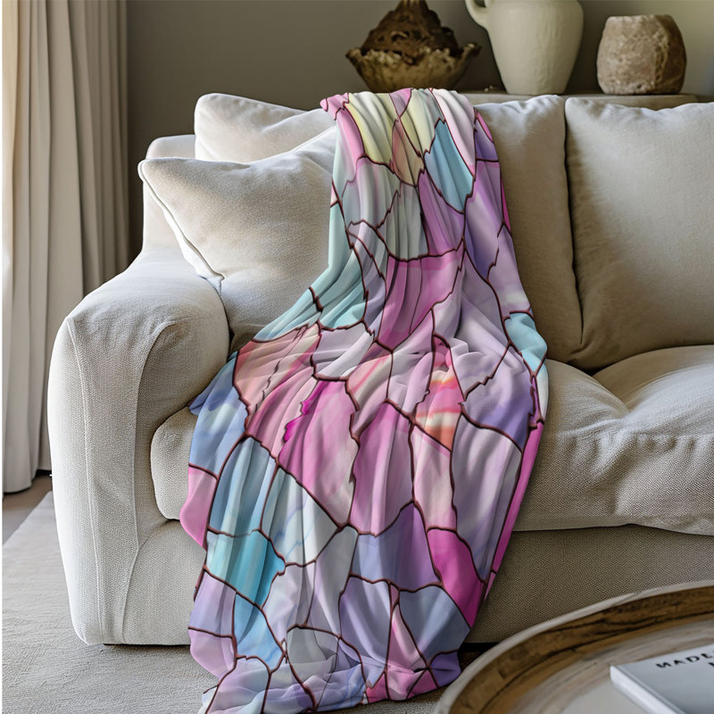 Motifs de verre colorés - couverture Sherpa de qualité supérieure 1 pièce, Grand lit