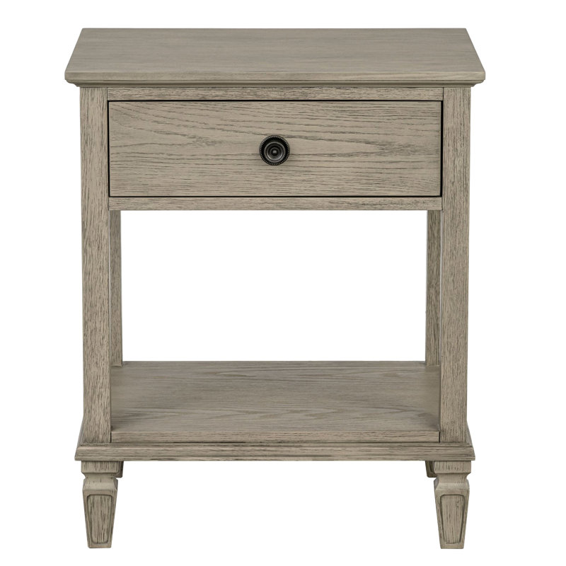 Table de chevet en teinte grise récupérée, option de rangement ouvert avec 1 tablette de tiroir, finition en fil de fer naturel, assemblage nécessaire, motif de couleur de placage de bois, configuration unique, requis, solide