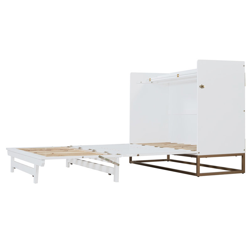 Grand lit escamotable avec pieds en fer, conception moderne, Blanc