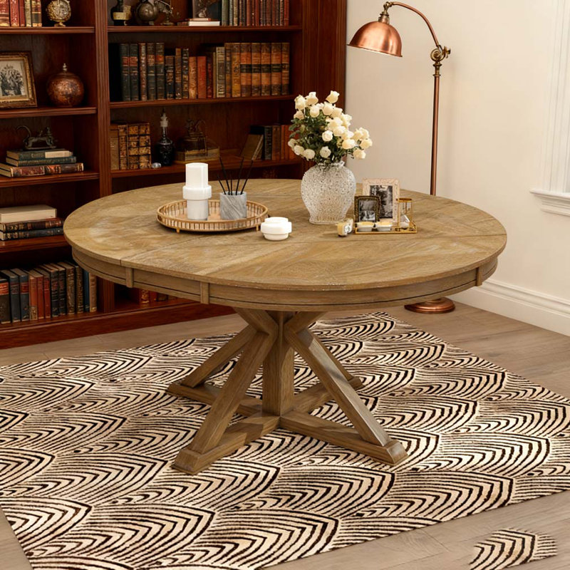 Table de salle à manger extensible rétro avec rallonge de 12 po, Bois naturel délavé