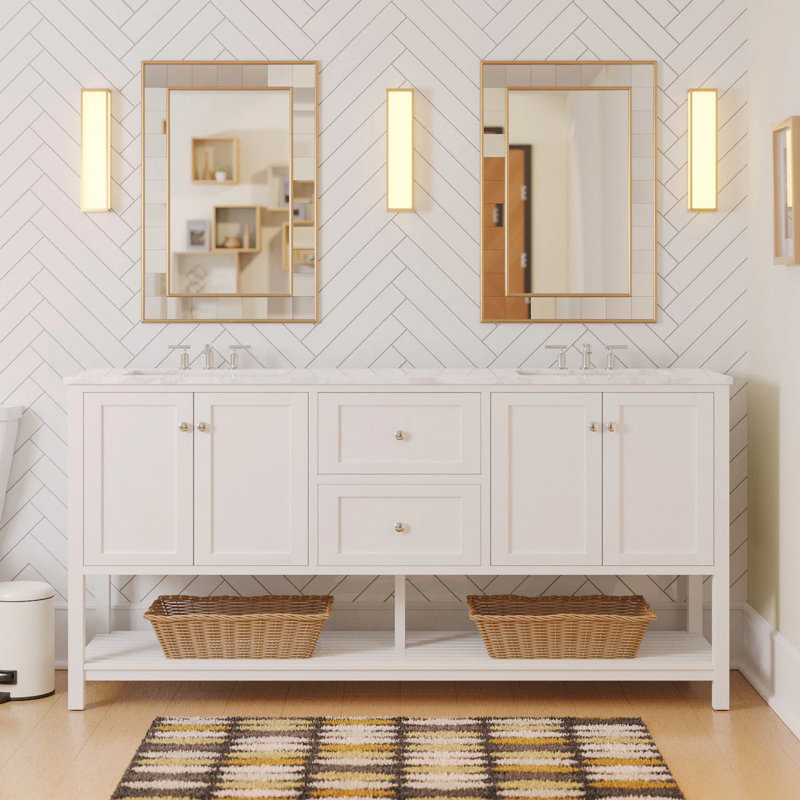Ensemble de meuble-lavabo double 72 po Binne, Blanc, Carrara d'ingénierie
