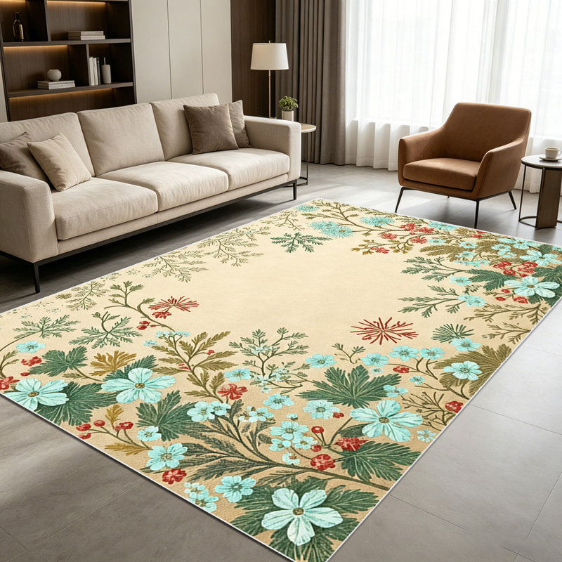 1PC Vintage Muted Floral Botanical Border Print area rugs for Living Room, Soft, All seasons, Easy-maintain, Washable Indoor mat, Farmhouse suitable for Dining Table, Kitchen, Bedroom, Entryway, Patio, Home Office, Foyer, Home Decor, Outdoor Decor.