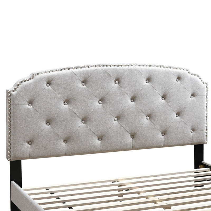 Lit plateforme tapissier Tuffeté Alvena, Gris pale, Simple