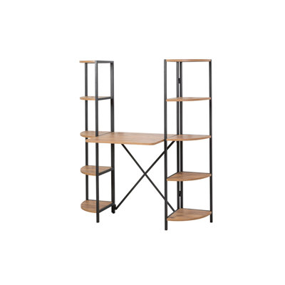 Bureau d'étude moderne avec structure en métal, pin atlantique et finition noire, 54,7 x 61,0 x 13,4 pouces | 100% panneau de particules enduit de mélamine, épaisseur: 0,7 pouce | Conception élégante et durable, parfaite pour les bureaux à domicile et les espaces d'étude