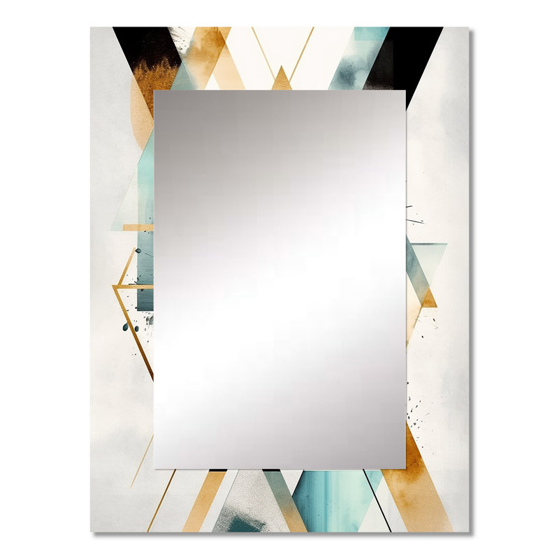 Green Triangle Boho IV - grand miroir mural géométrique, miroir décoratif vert, impression sur métal, 32 po x 24 po
