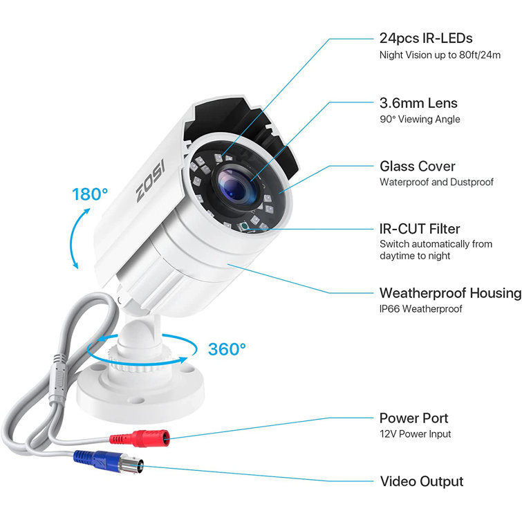 ZOSI Caméra de sécurité dôme filaire 5MP dôme extérieur avec projecteur,  vision nocturne couleur, audio bidirectionnel - Wayfair Canada