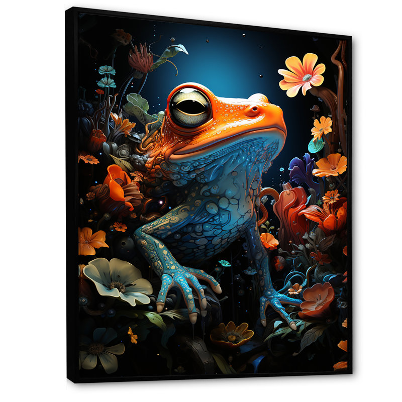 Cosmic Art Frog III sur toile, Cadre flottant noir, H 20 po x l 12 po x P 1 po