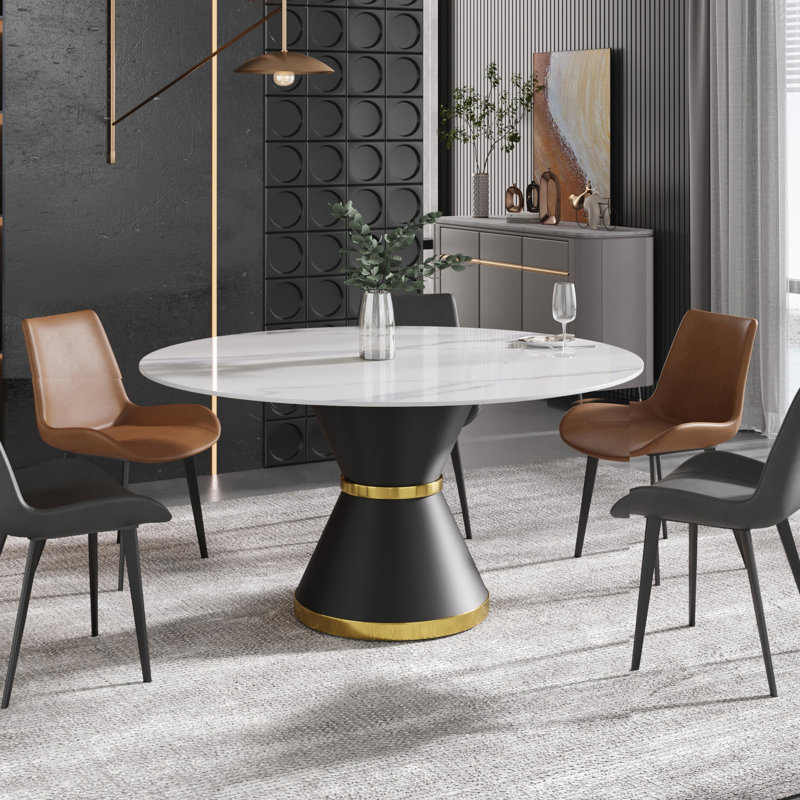 Round Stone Dining Table for Modern Living Room, Home, 29.53" H x 59.05" L x 59.05" W, White