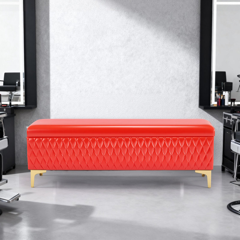 Banc de réception rouge en similicuir 53,7 po avec rangement caché, Doré, Rouge