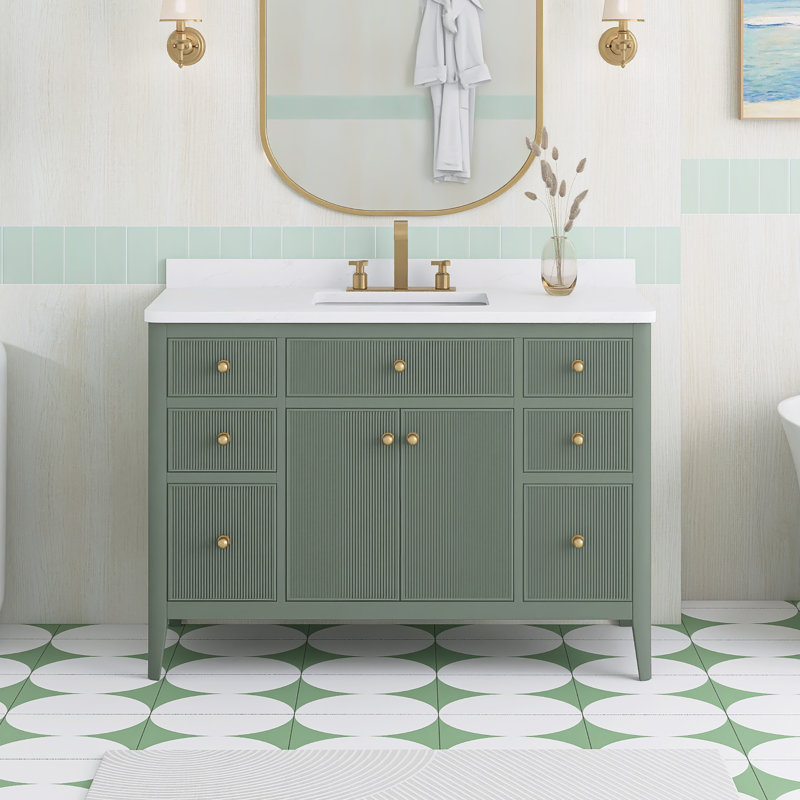 Meuble-lavabo sur pied de 122 cm (48 po) avec lavabo simple et comptoir en marbre reconstitué, Vert