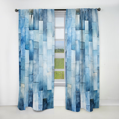 Oryana White And Blue Scandinavian Tiles VII - Modern Velvet Curtain - Room Darkening - 1 panel