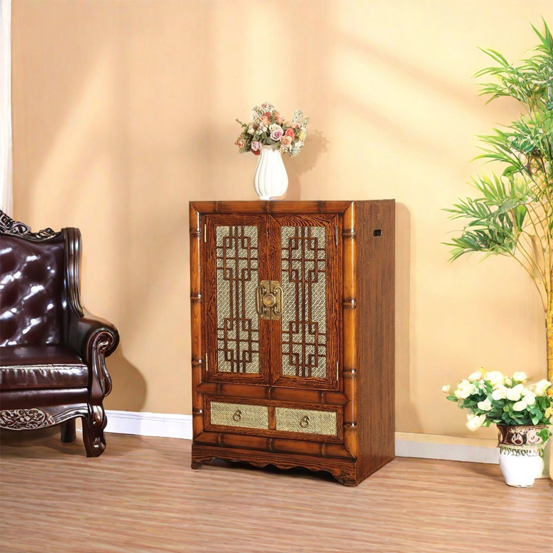 Armoire décorative élégante en rotin et bois