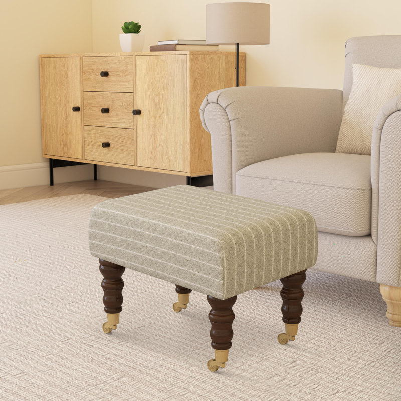 Autryville Wood Caster Leg - Pinstripe Wool, Mahogany, Linen Beige