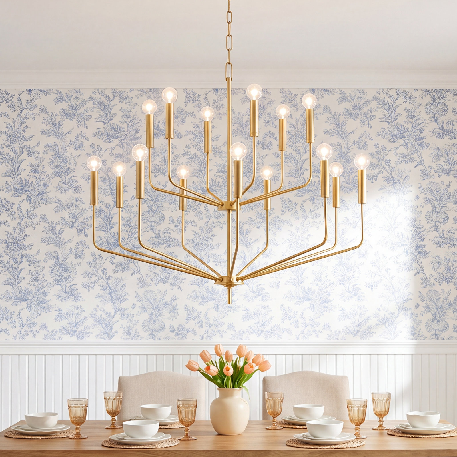 15-Light Chandelier, Aged Brass