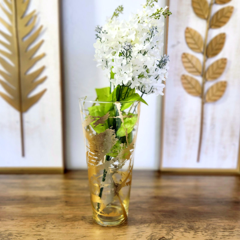 Vase conique en verre doré IRIS, Hauteur totale - 11,75 po, Transparent / Doré