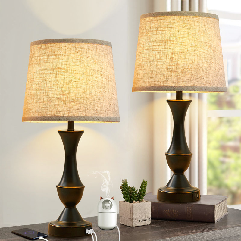 Ensemble de lampes de table traditionnelles Claresa, Noir, Beige
