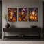 Magicien au chapeau violet lumineux, ensemble de 3 toiles murales pour l'Halloween-1127495596