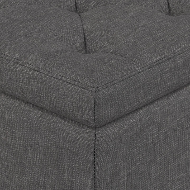 Banc de rangement avec repose-pieds clouté rectangulaire en tissu aspect lin de 48 po Hamilton, Gris ardoise