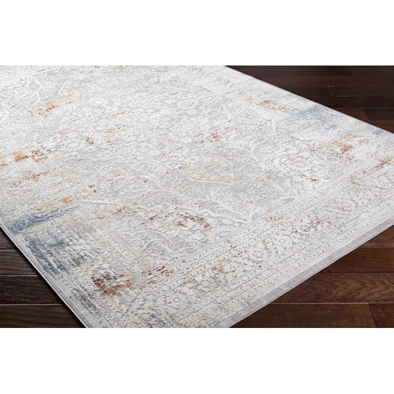 Tapis abstrait gris clair / ivoire Amoll, Rectangle 10 pi x 14 pi