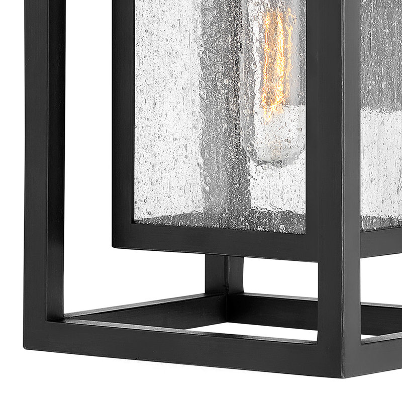 Republic Seeded Glass Outdoor Wall Mount Lantern, Black, 12" H x 7" W x 6.75" D