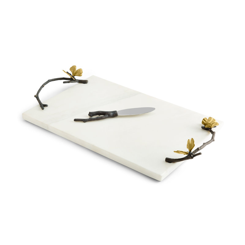 Butterfly Ginkgo Cheese Board with Knife, 3" H x 10" W x 18.5" L, White