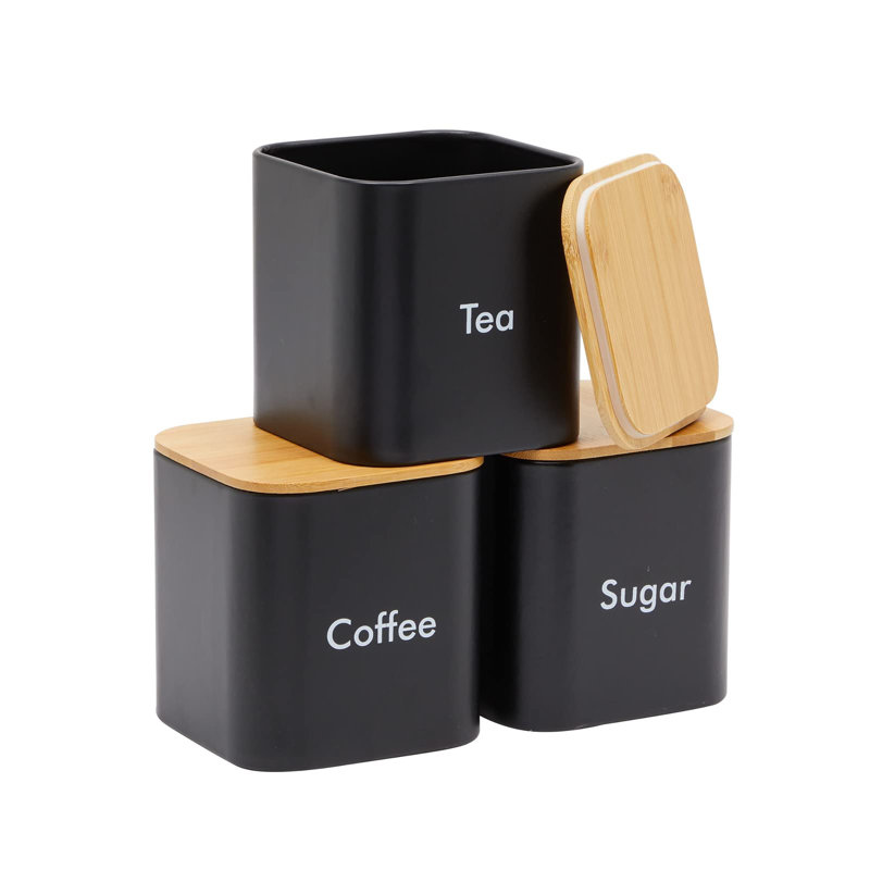 Coffee Tea Sugar Container Set , 3 Pack, Black