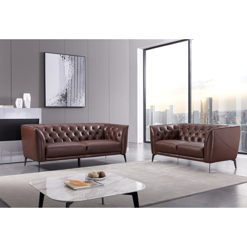 Canapé à accoudoirs évasés en cuir 76,5 po Bustleton, Similicuir brun