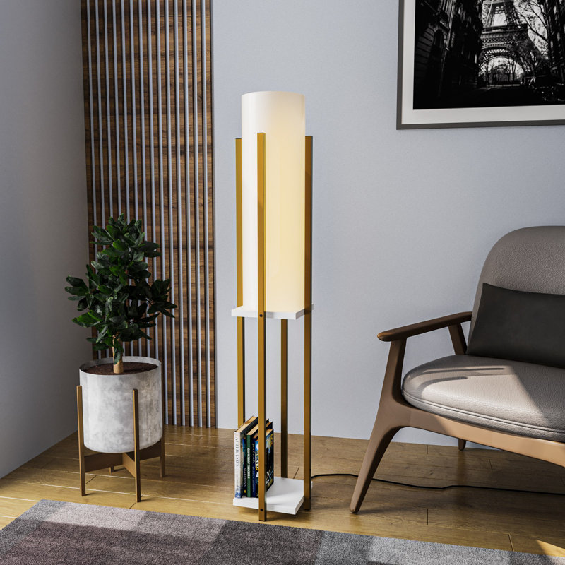 Stylish Floor Lamp with Metal Body, 9.8 x 9.8 x 51.2 Inches | E27 Socket, Max 40W, 78.7-Inch Cable | Elegant Design with 2-Tier Fabric Cap, 6.6 Lbs Capacity | Perfect for Living Room & Bedroom Decor