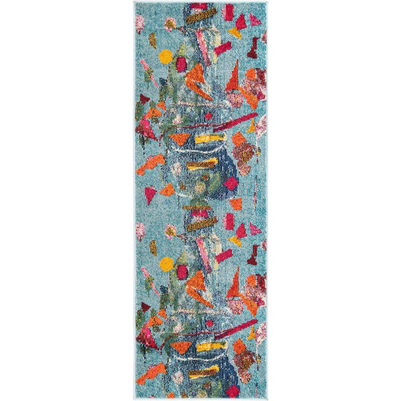 Tapis abstrait bleu / orange , Tapis de couloir 2 pi x 6 pi
