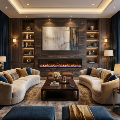 Linear Recessed-In Electric Fireplace With Remote Control, Adjustable Heat & Timer