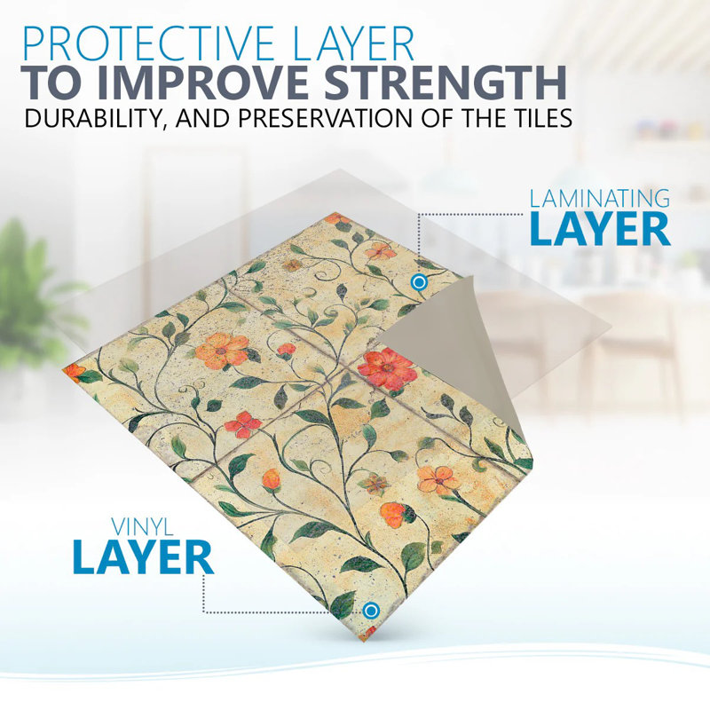 Carreau de mosaïque floral en vinyle 4 po x 4 po (ensemble de 24)
