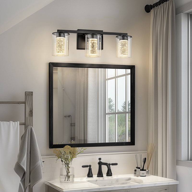 Luminaire de salle de bain Ayushma à intensité variable en cristal à DEL avec abat-jour en verre, 3, Noir