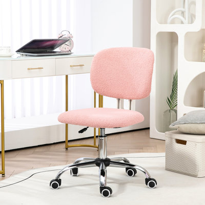 Fauteuil de bureau rose moelleux avec hauteur réglable, roues pivotantes, dossier moyen, tissu molletonné doux pour une journée de travail mignonne, chaise de bureau mignonne, dossier en hauteur confortable