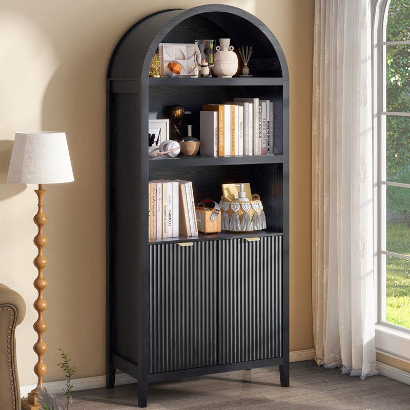 Bibliothèque arquée, bibliothèque avec portes, rangement pour bureau à domicile, P 15,4 po x l 30,8 po x H 71,3 po, Noir