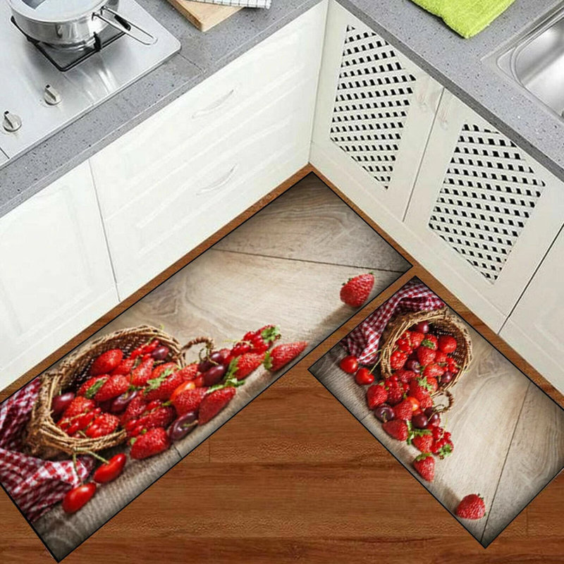 3D Fruit Kitchen Mat – Washable Non-Slip Runner Rug – Door Mat with Rubber Backing – Polypropylene, 80cm W x 150cm L