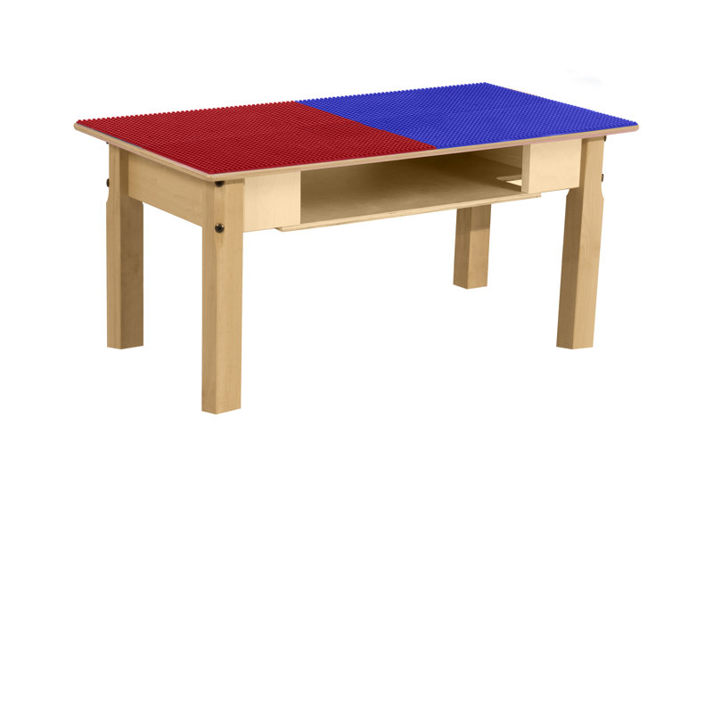 Rectangle Time-2-Play Table with a shelf and a DUPLO Compatible Grid, 14.5" H x 35" L x 15.5" W, Blue/Green