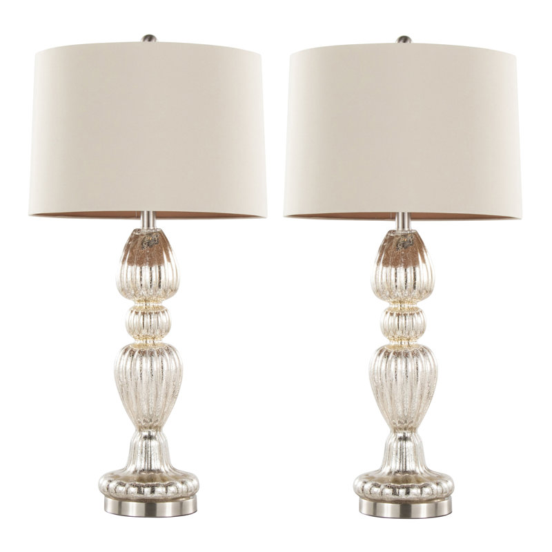 Spade 30'' Contemporary Mercury Glass Table Lamp Set with Natural Linen Shade and Brushed Nickel Accents - 2 Pack
