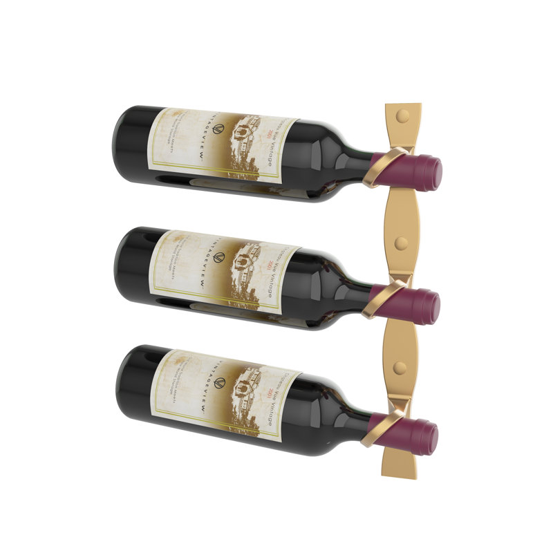 Support à vin mural hélicoïdal en métal doré 3 bouteilles Lleucu, Bronze doré, H 15 po