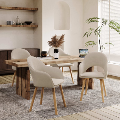 49.5cm H Luxury Fabric Upholstered Dining Chair with Wooden Legs