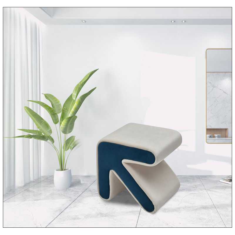 Tabouret d'appoint en bois massif et manufacturé, Beige / marine