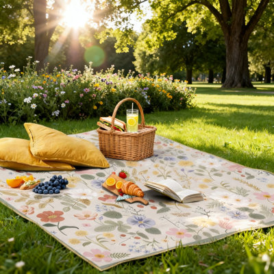 Waterproof Picnic Blanket, 3-Layer, (Flower)