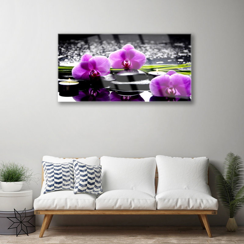Floral Flower Stones 1 Piece Wall Art on Glass