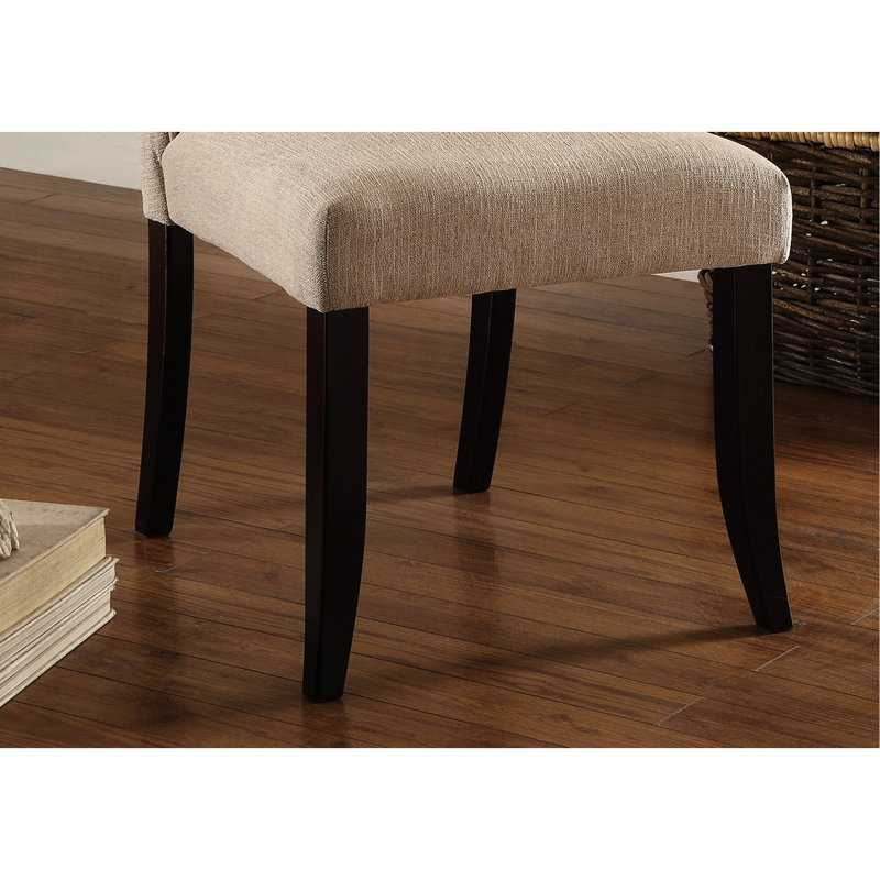 Ensemble de 2 chaises de salle à manger rembourrées Rustic Beige en tissu avec dossier à volutes et structure noire antique