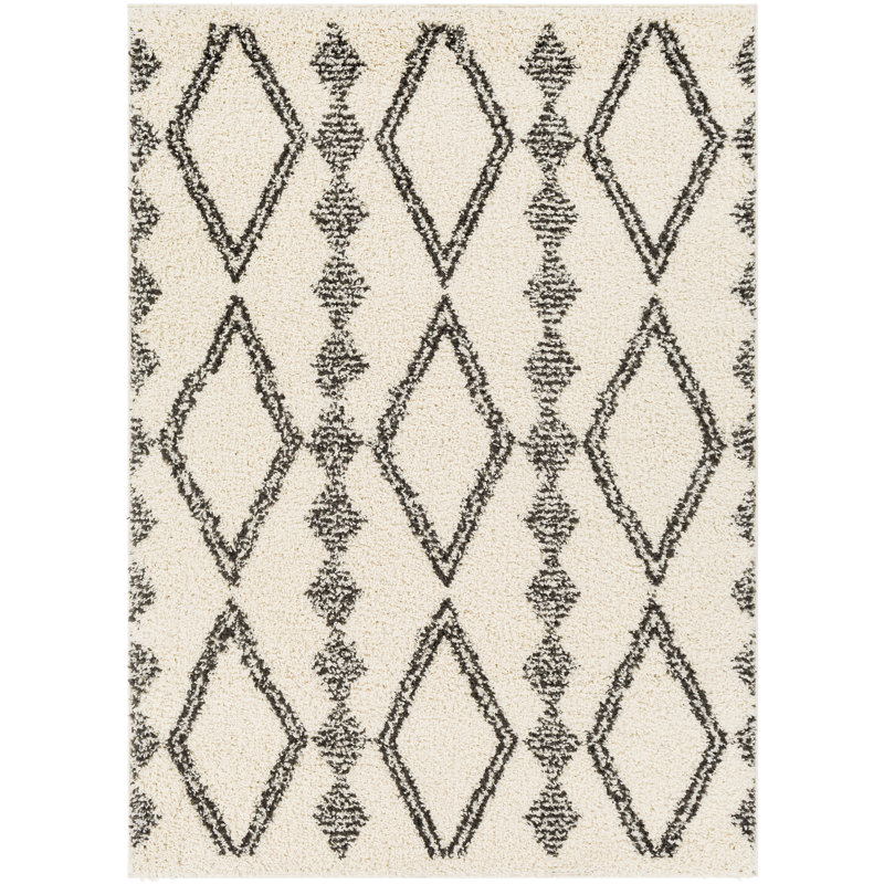 Tapis ivoire / noir Mazie, Rectangle 6 pi 7 po x 9 pi