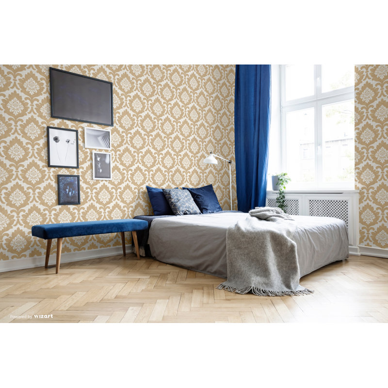 Aghaleck Damask 10m x 53cm Wallpaper Roll, Sand