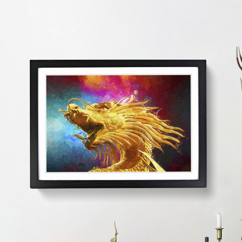 Oriental Dragon - Framed Print, 36cm H x 48cm W x 2cm D, Black Framed
