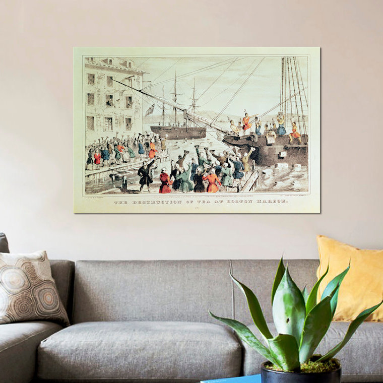 « the boston tea party 1846 », reproduction d’impression sur toile, H 26 po x l 40 po x P 1,5 po, Pas de tapis, Toile tendue