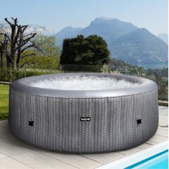 Outsunny 4 Person Inflatable Portable Hot Tub Outdoor Round Heated Spa with  108 Jets, Pump, Cover, Filter Cartridges, Brown for w/ External